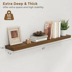 Marsmiles Floating Shelves for Wall - 55 Inch Dark Wood Floating Shelves Set of 1-55 Inch Wide x 7.7 Inch Deep x 1.6 Inch Thick Rustic Wooden Shelves for Room Wall