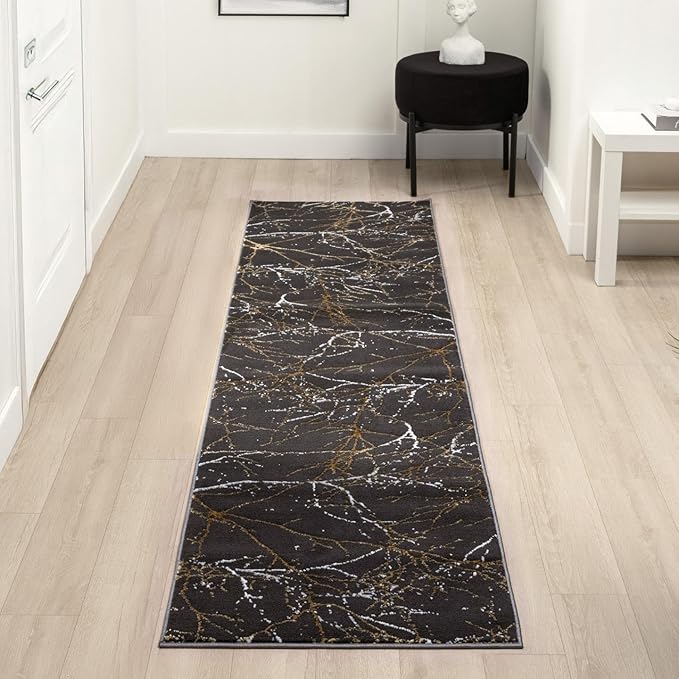 LUXE WEAVERS Modern Abstract Nature Black 2x8 Runner Rug, Non-Shedding Hallway Carpet