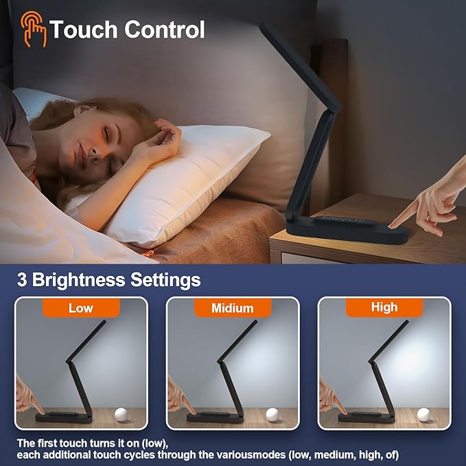 LED Desk Lamp for Office Home & Battery Operated Lamp Rechargeable Lamp Foldable & Portable Light, LED Desk Light Strip, 3 Brightness Dimmable Small Desk Lamp Wireless Reading Lamp