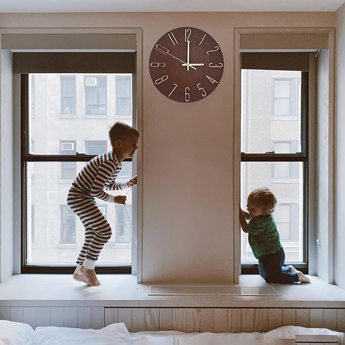 Wall Clock, Silent Clock, Wall Clocks Battery Operated， 12 inch Modern Wall Clock, Suitable for Offices, Living Rooms, Kitchens, Homes, Schools (Retro Brown Without Second Hand)