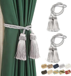 Fenghuangwu Curtain Tiebacks Handmade Decorative Curtain Holdbacks Rope with Tassel (Silver, 2P)