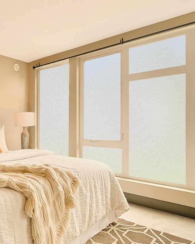 Frosted Glass Window Film Decorative with Reference Cutting Line, Bathroom Window Privacy Film for Glass Windows Cover, Static Cling, Removable, Reusable, Anti-UV, Anti-Glare, 35.4" x 78.7"
