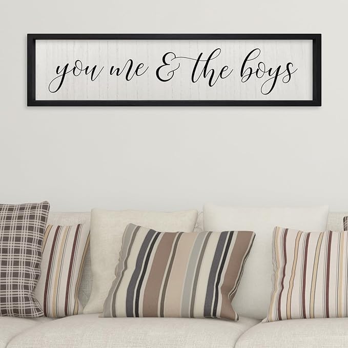 ZZJJHYWGQ You Me & The Boys Sign 32"×8" Playroom Kids Wall Decor Modren Nursery Baby Boy Home Wood Framed Living Room Horizontal Wall Art (Black)