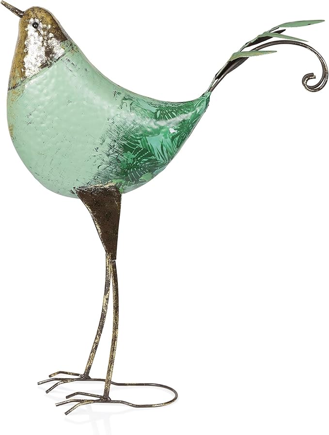 Alpine Corporation MCC704 Chin-Up Metal Bird Outdoor Décor Statue, Whimsical Animal Décor for Patio & Garden, 20" H, Green