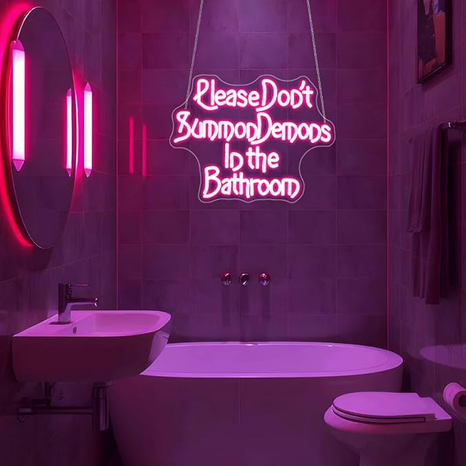 Neon Sign, Please Don't Summon Demons in the Bathroom Neon Signs for Wall Decor Neon Pink LED Signs Room Neon Light Up Signs Home Decor for Bedroom Club Party Bars Shop USB Operated