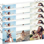 ILYXY 5 Pack Acrylic Frame 2x6, 20% Thicker, 20mm Thick Frameless Clear Picture Frame, Double Sided Magnetic Photo Frame, Free Standing Desktop Display Stand Acrylic Picture Frames