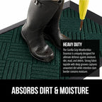 GORILLA GRIP 100% Waterproof All-Season WeatherMax Doormat US Designed Natural Rubber, Stain and Fade Resistant, Low Profile Indoor Outdoor Door Mats, Easy Clean Patio Mat, 23x35, Green Diamond