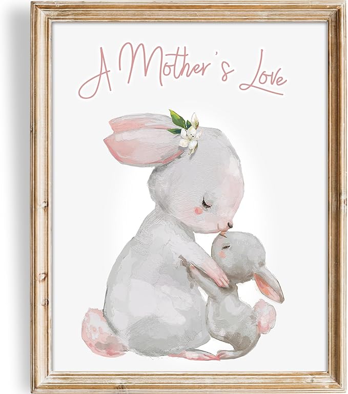 Mother and Child Bunny Wall Art Print - Unframed - 11x14 | Nursery Decor | Bedroom Decor | Room Decor Aesthetic | Bedroom Wall decor