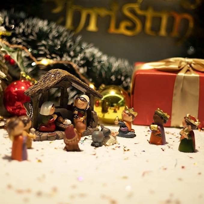 taman Nativity Figurines Resin Ornaments Set,12 Pieces Tabletop Scenes Xmas Gifts Collectibles for Christmas Holiday Decorations