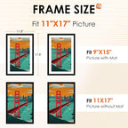 FIXSMITH 11x17 Picture Frame Set of 4, Photo Frame with HD Plexiglass, Display Pictures 9x15 with Mat or 11x17 Without Mat, Black Picture Frames Collage Wall Decor, Gallary Wall Frame