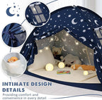 Twin Bed Tent for Kids, Twin Size Bed Canopy with Star Lights, Privacy Space Blackout Sleeping Tents, Indoor Breathable Portable Floor Bed Tent for Boys and Girls, Dark Moon & Stars