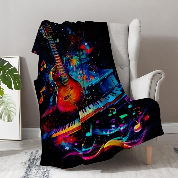 Aimego Guitar Music Gifts Blanket - Rock Musical Throw for Guitar Players Women Men Enthusiast Band Singer Art Theme Birthday Christmas Lightweight Blanket 50"x60"