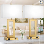 Modern Vintage Gold Table Lamp Set of 2, 28inch Tall Lamps for Living Room Bedroom with 2 USB Ports&AC Outlet, 3 Way Dimmable Touch Control Desk Lamps for Reading Home Office, E26 Socket, with Bulb