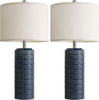 PoKat 27.5'' Tall Table Lamps for Living Room Set of 2, Ceramic Bedroom Lamps for Night Stands, Modern Bedside Lamps for Bedroom Living Room, Nightstand Lamps for Side End Table Hallway, Blue