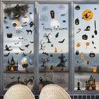 84 PCS Window Clings - Halloween Wall Stickers for Living Room, Pumpkins, Castles, Bats, Cats, Vampire, Witch Stickers, Household Decorative Murals, Party Supplies