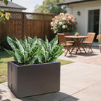 Metal Planter Box Rectangular Block-No Installation Required Galvanized Steel Long Box Planter Modern Outdoor Planters All-Weather Use with Drainage Holes for Patio/Porch,16 ×12×12IN