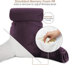 Nestl Reading Pillow Large Bed Pillow, Back Pillow for Sitting in Bed Shredded Memory Foam Chair Pillow, Reading & Bed Rest Pillows Purple Back Pillow for Bed, Bed Chair Arm Pillow with Pockets