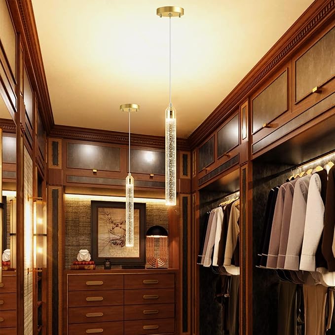 1-Light Modern Crystal Chandeliers LED Dimmable Pendant Lighting for Kitchen Island Dining Room Hallway