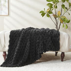 NEWCOSPLAY Super Soft Throw Blanket Black Premium Silky Flannel Fleece 3D Clouds Stylish Jacquard Lightweight Bed Blanket All Season Use 350GSM (Black, Throw(50"x60"))