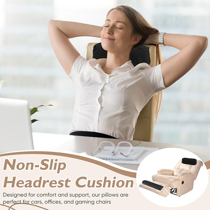 Yalikop 2 Pcs Non Slip Recliner Head Pillow Half Moon Bolster Pillow Set Neck Pillow for Office Chair Foot Pillow for Head Ankle Lumbar Support Leg Elevation Sleeping, Sofas and Loveseats (Black)