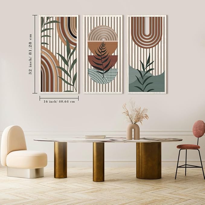 IARTTOP Large Abstract Geometric Wood Boho Wall Art Boho Wall Decor Set Mid Century Modern Wooden Wall Decor Bohemian Wall Art For Bedroom Living Room Office 16"x32"