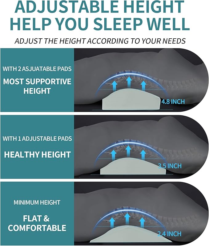 HOMBYS Adjustable Lumbar Support Pillow for Sleeping, 3 Layer Memory Foam to Change Height for Back Pain Relief, Triangle Wedge Bolster Pillow for Back Stomach & Side Sleepers