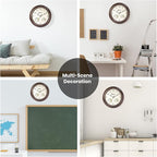 Geevon 12" Vintage Wall Clock Non Ticking with Hygrometer and Thermometer Combo,Battery Operated Quartz Decorative Wall Clocks for Home,Living Room,Office,Classroom,Kitchen,Bedroom Decor