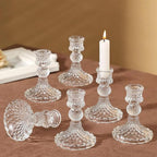 6 Pack Glass Taper Candlestick Holders, Clear Candlestick Holders, 4" H Crystal Candle Holders Decorative Candle Stand Centerpiece for Wedding, Festival, Dinning Party Table Decor