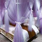 VETHIN 4 Corners Post Princess Bed Canopy Curtain Double Layer Cozy Drape Netting 4 Opening Mosquito Net for Girls & Adults Bedroom Decoration Accessories (Double Purple, 47" W*78" L*82"*H/Twin)