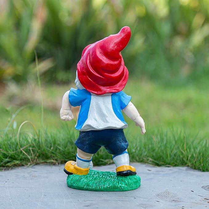 Outdoor Gnome Sculpture Soccer Garden Gnome Statue, 9.8 x 5.1 x 3.5 inches, Red Hat with Blue Jersey The for Football Enthusiasts