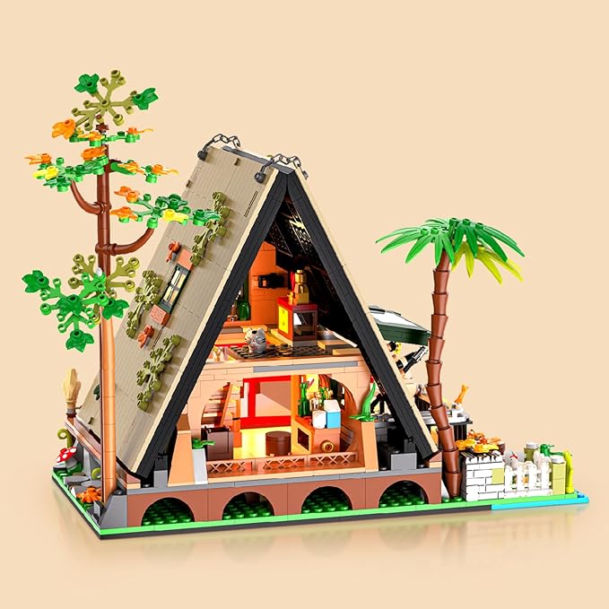 A-Frame Cabin Building Set, MOC Ideas Cabin House Collectible Model Kit with LED for Adults and Kids Age 12+, Gifts for Nature and Architecture Lovers (1486 Pcs)