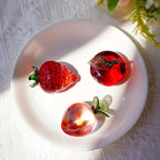 Set of 3 Crystal Fruits Decoration for Home Kitchen Glass Red Strawberry Apple Peach Fruit Figurines Glass Fruits Decor for Wedding Birthday Tabletop Centerpiece
