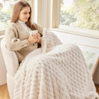 NEWCOSPLAY Super Soft King Blanket Ivory Premium Silky Flannel Fleece 3D Clouds Stylish Jacquard Lightweight Bed Blanket All Season Use 350GSM (Ivory, King(90"x110"))