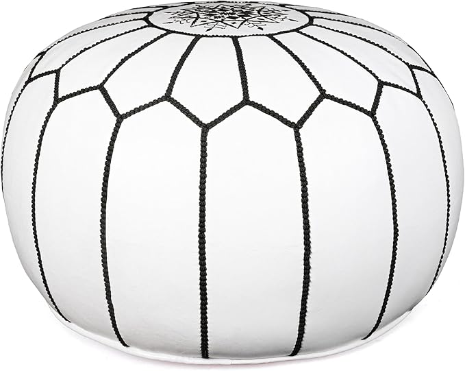 Marrakesh Gallery Genuine Leather Round Pouf Unstuffed - Moroccan Ottoman Footstool, Footrest Cover - Boho Decor - Bohemian Living Room, Bedroom, Kids Room, Gift & Wedding