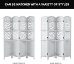 Room Divider with Shelves, 68.9inch Wood Carved and Louvered Wall Divider Freestanding, 4 Panels Folding Partition Screen for Bedroom Home Office (White)