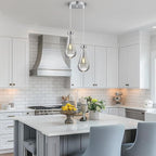 Raindrop Pendant Lights Kitchen Island Teardrop Chrome Hanging Light Fixtures Clear Solid Glass Pendant Light Modern Chandeliers for Dining Room Porch Corridor Living Room(2-Light)