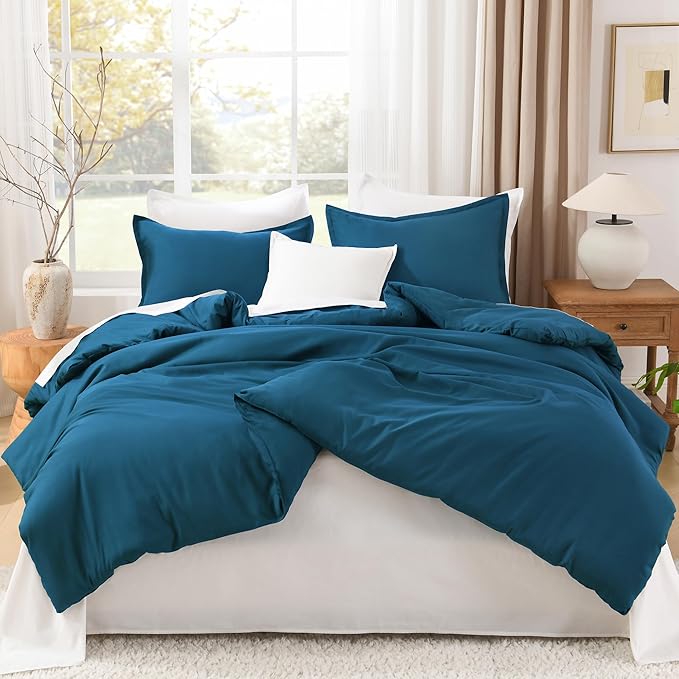 Litanika Comforters Teal Oversized King Size, 3 Pieces Lightweight Solid Bedding Set & Collections, All Season Fluffy Bed Set (120x98In Comforter & 2 Pillowcases)