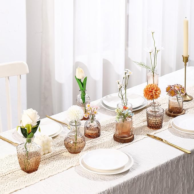 Bud Vases in Bulk 30, Glass Vases for Centerpieces, Small Vases for Flowers, Small Flower Vases for Centerpieces, Mini Vintage Vases, Amber Bud Vase for Wedding Table Decor