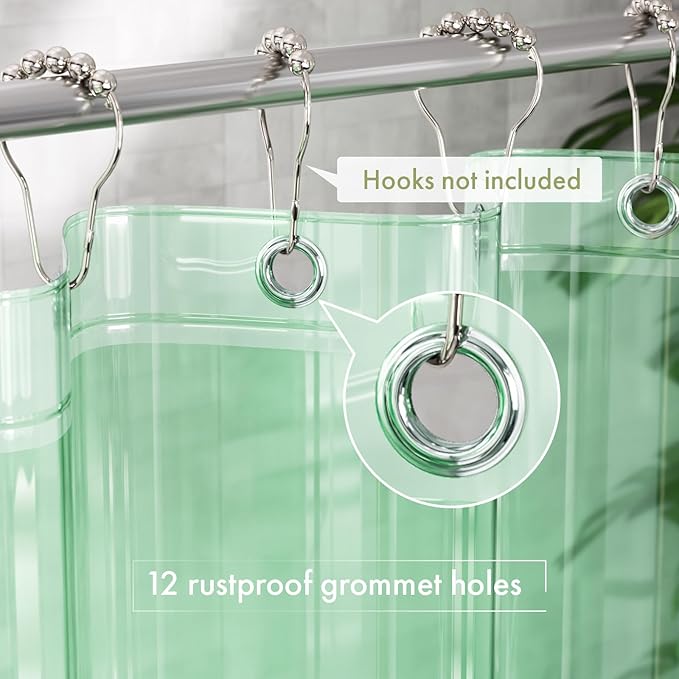 AmazerBath Shower Curtain Liner, 72x72 Transparent Mint Green Shower Liner, Lightweight Plastic Shower Curtain Liners, Waterproof Shower Liner for Bathroom with 3 Magnets and 12 Grommet Holes