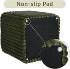 Modern Square Ottoman 2Pcs, Vertical Channel Tufted Foot Stool Ottoman, Velvet Upholstered Vanity Stool for Makeup, Bedroom, Living Room, Dark Green