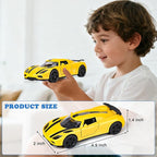 1/36 Metal Diecast Cars Toy with Opening Doors,4 PCS Pull Back Cars Set,Contain Truck Toys,Race Car and Kids Car Toys,Boy Toy for Age 3 4 5 6 7