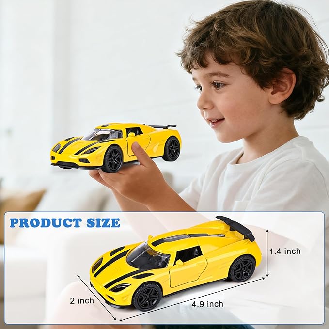 1/36 Metal Diecast Cars Toy with Opening Doors,4 PCS Pull Back Cars Set,Contain Truck Toys,Race Car and Kids Car Toys,Boy Toy for Age 3 4 5 6 7