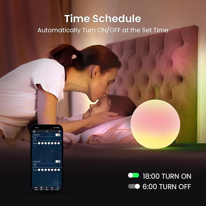 LOFTEK Color Changing Night Light, Smart LED Lamp with Bluetooth APP and Remote Control, 220 Scene Modes, 8-inch RGB Ball Mood Lighting for Living Room (Corded Electric)