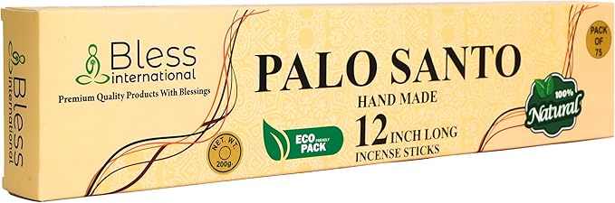 Bless-International-Palo-Santo 100%-Natural-Handmade-Incense-Sticks Organic-Chemicals-Free-for-Relaxation-Positivity-Yoga-Meditation 12-Inches-1-Hour-Plus-Burning-Time-75-Sticks-7-OZ