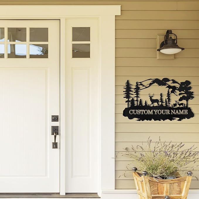 Custom Deer Metal Cabin Sign, Rustic Deer Wall Decor, Last Name Signs for Home, Custom Signs Outdoor Metal, Metal Wall Art, Hunting Decor, Hunter Gifts, Mountain Cabin Decor, Porch Sign