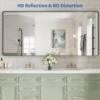 WEER Black Bathroom Mirror for Wall, 77X36 Inch Matte Black Mirror, Rectangular Black Metal Framed Vanity Mirror with Tempered Glass, Rounded Corner, Anti-Rust (Horizontal/Vertical)