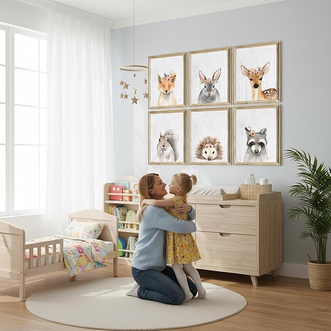 DREAM BIG PRINTABLES Woodland Animals Nursery Wall Art Prints (Set of 6) - Unframed - 8x10s | Farmhouse Boho Art - Great Baby Shower Gift - Unisex for Boys and Girls - Kids Bedroom Decor