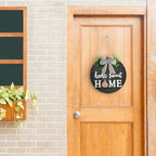 Interchangeable Welcome Sign for Front Door with 14 Changeable Icons, Farmhouse Front Porch Decor Rustic Wooden Wall Sign with 12 LED Lights, Outdoor Seasonal Welcome Home Decorations (Black1)