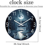 XFM Black Wall Clock 16 Inch Silent Wall Clocks Battery Operated Clocks Moon Night Forest Wall Clock Modern Halloween Decorative for Living Room Kitchen Bedroom