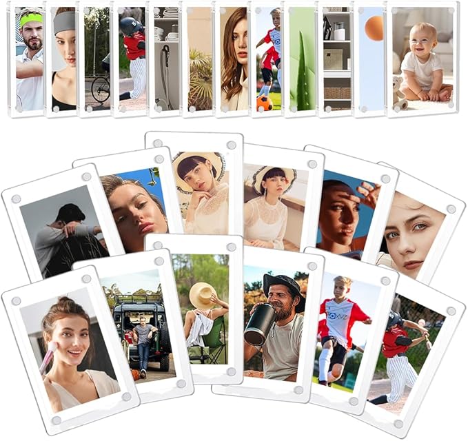 kuchisity® 24 Pack Acrylic Fridge Magnetic Frame for Polaroid, 2.3 x 3.5 In Mini Acrylic Photo Frames for Fujifilm Instax Double Sided Refrigerator Magnet Picture Frame Clear Picture Display Frame